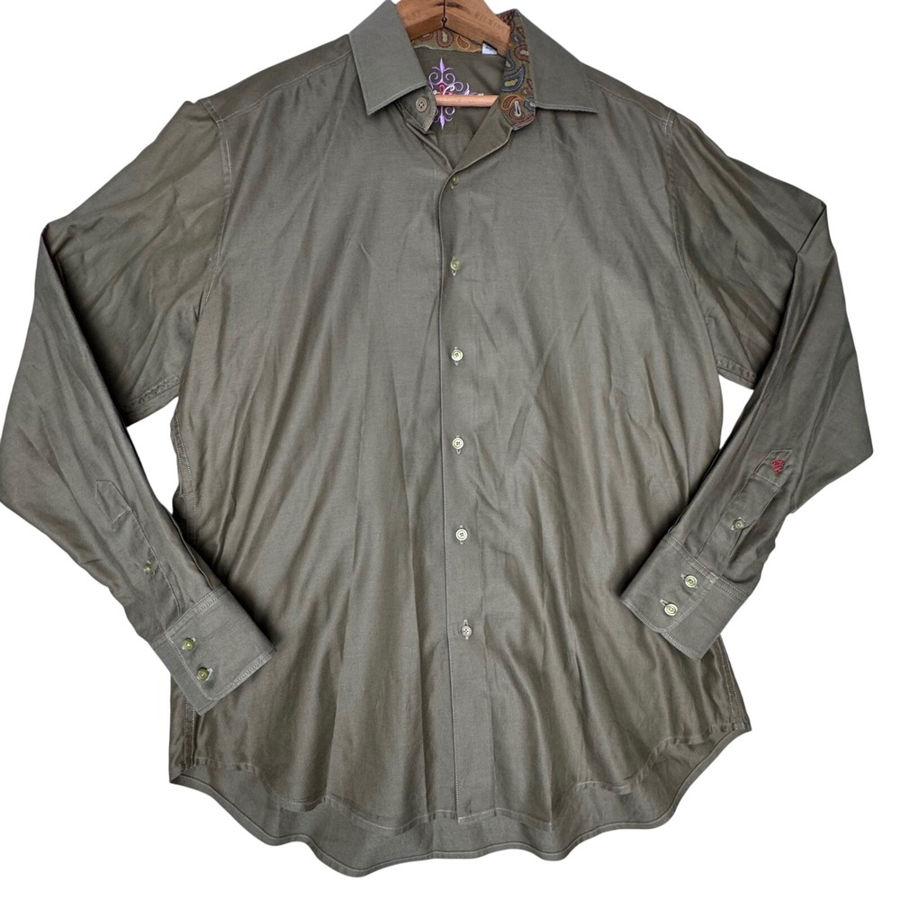 Robert Graham Mens Olive Green Paisley‎ Contrast Button Down Shirt Size Medium